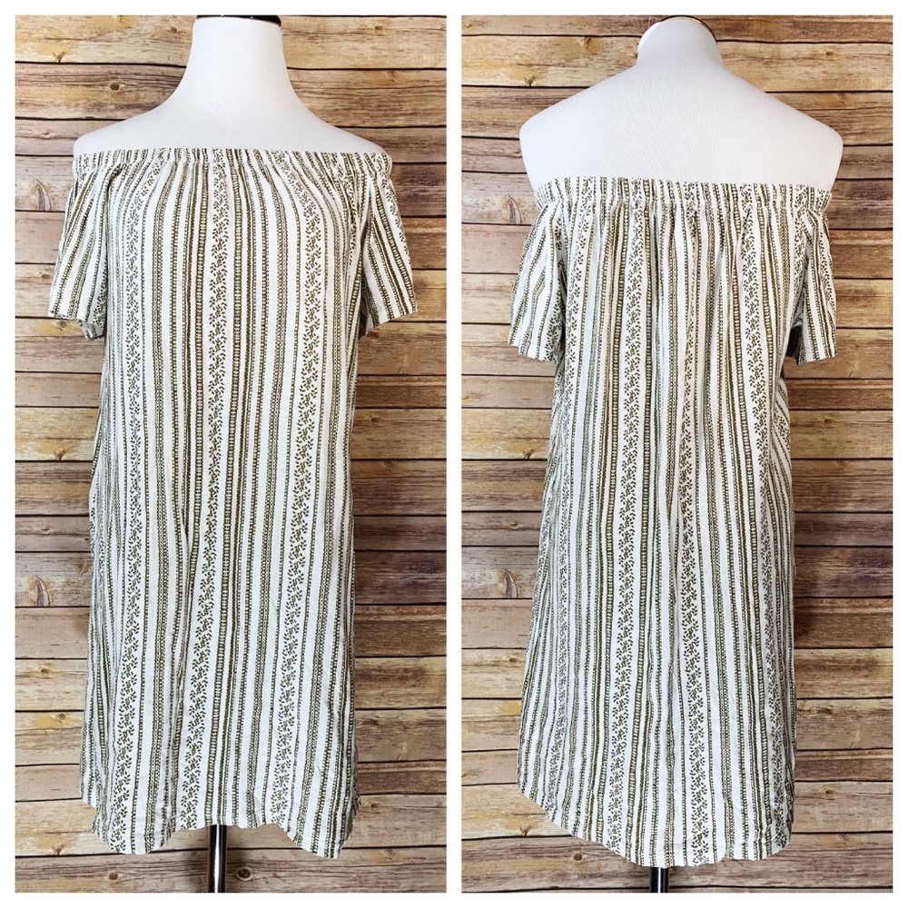 Topshop Olive Green & White Off Shoulder Dress